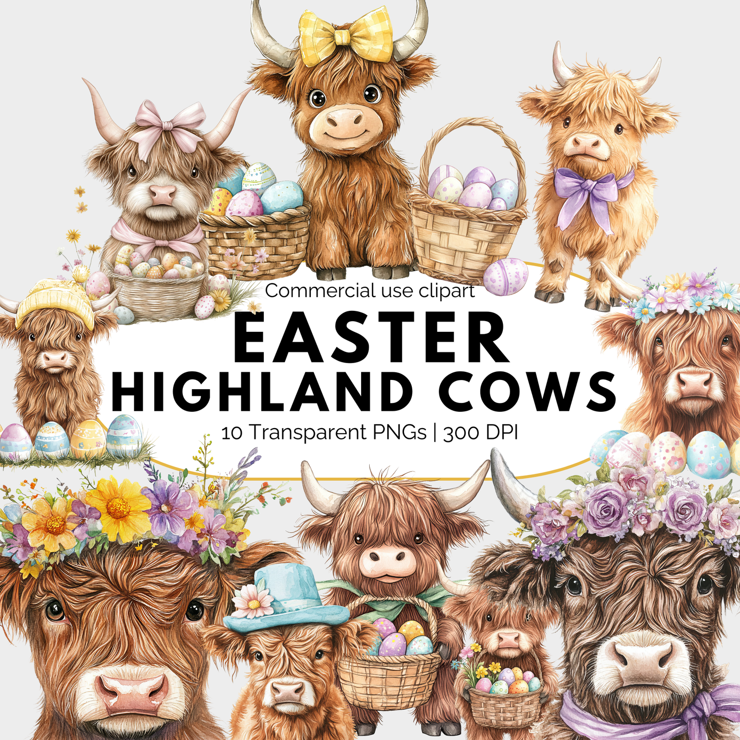 Easter Highland Cow Clipart