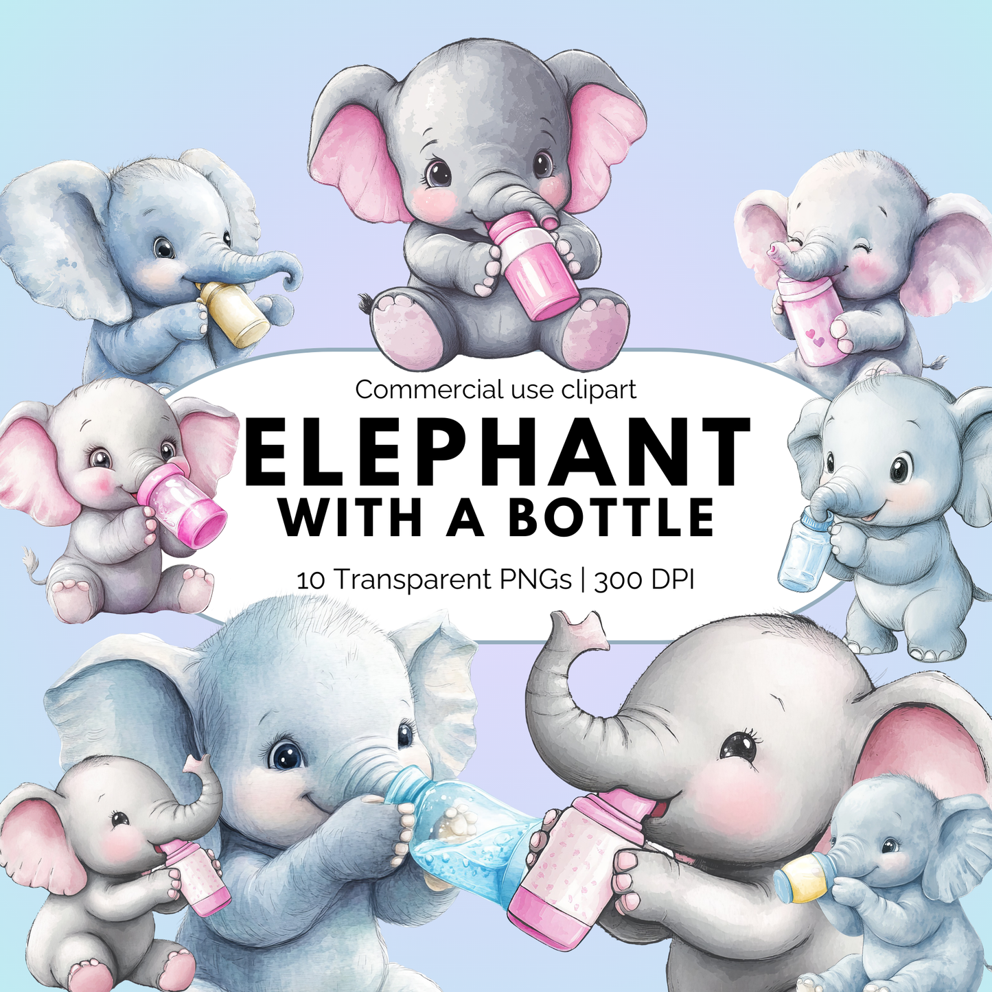 Elephant with Baby Bottle Clipart