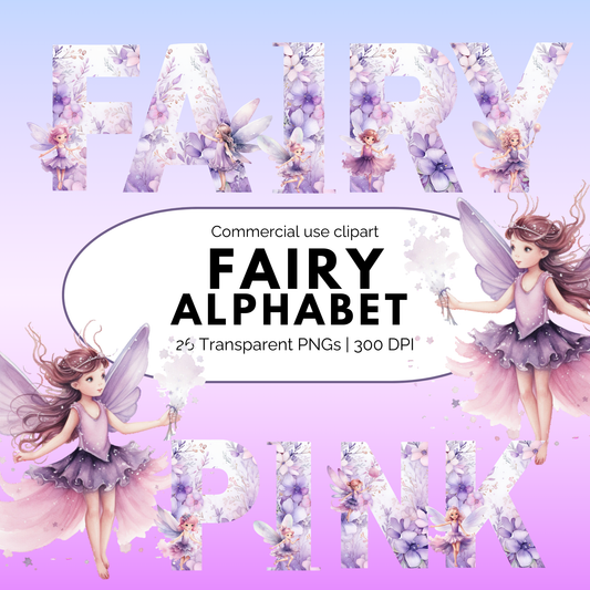 Clipart del alfabeto de hadas en acuarela