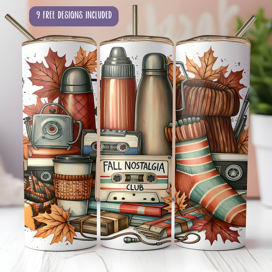 Fall Club Tumbler Wrap PNG – Cozy Retro Autumn 20oz Skinny Sublimation Design