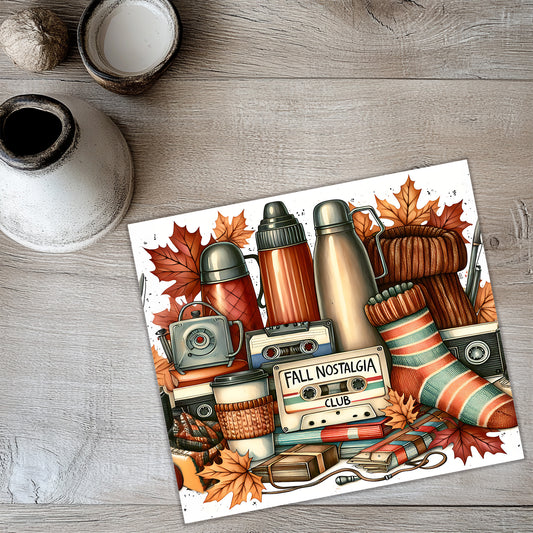 Fall Club Tumbler Wrap PNG – Cozy Retro Autumn 20oz Skinny Sublimation Design