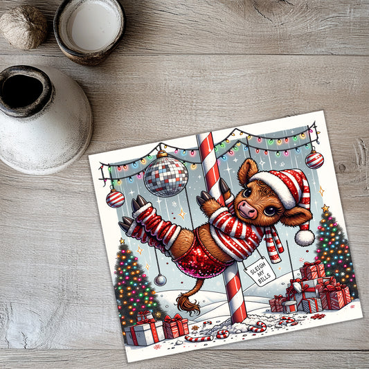 Funny Christmas Highland Cow Tumbler Wrap PNG | Holiday Sublimation
