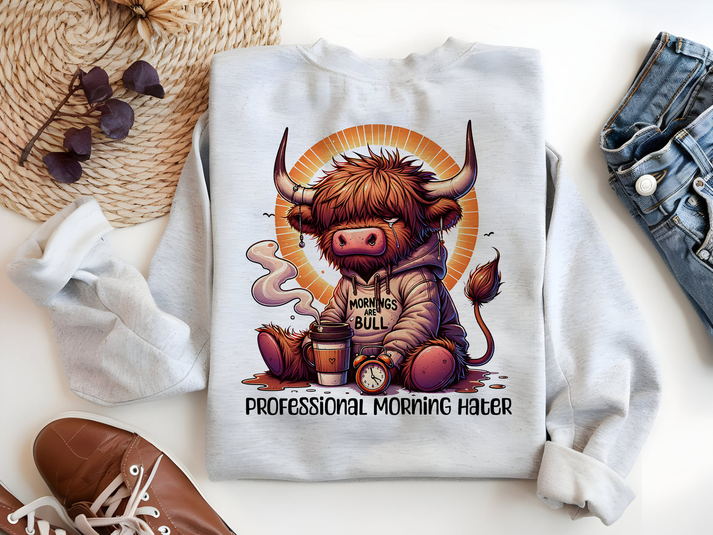 Grumpy Highland Cow PNG | Espresso Yourself Funny Farm Clipart