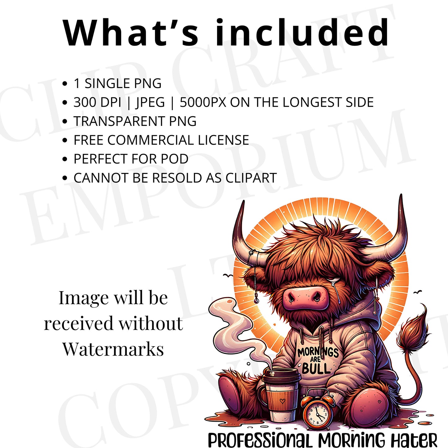 Grumpy Highland Cow PNG | Espresso Yourself Funny Farm Clipart