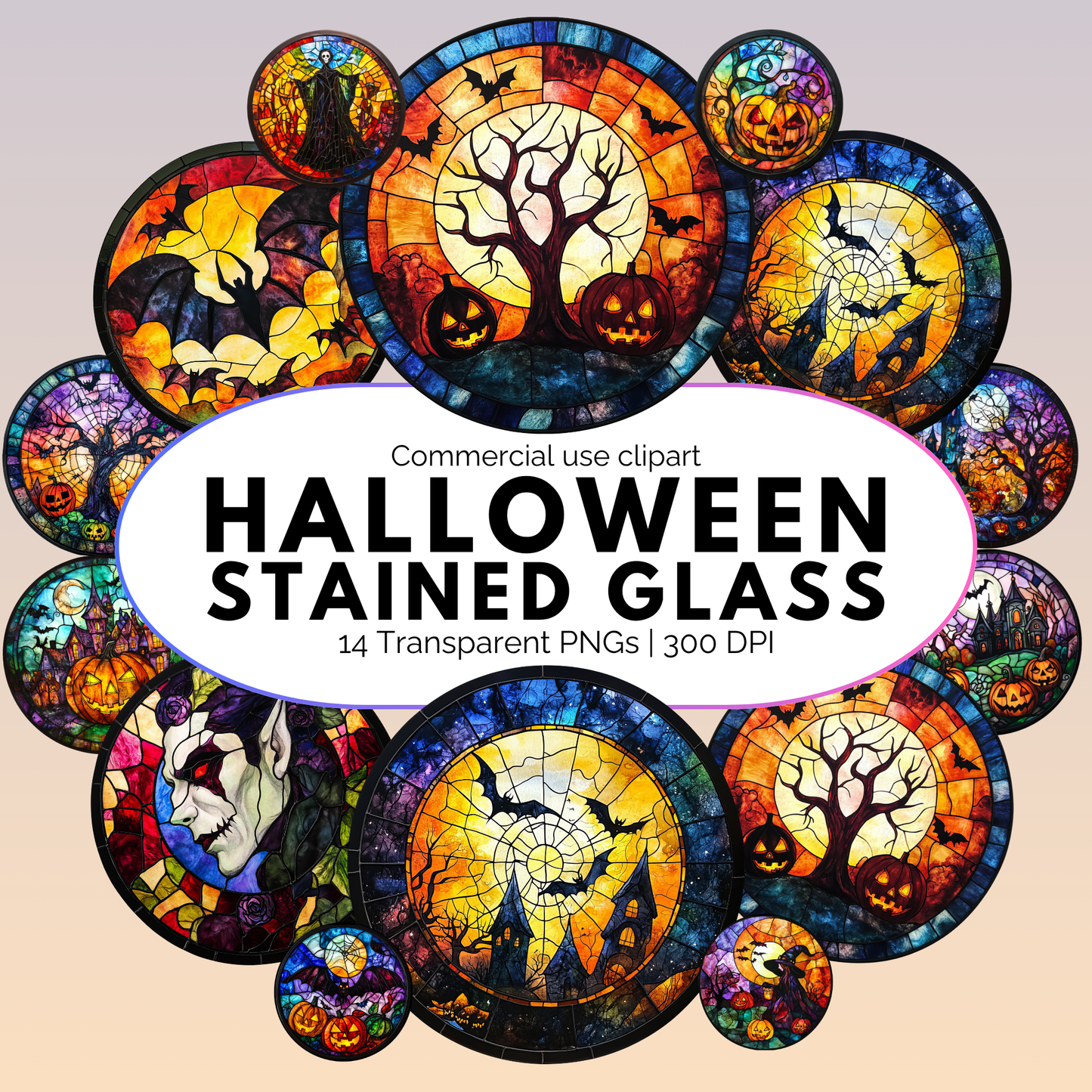 Stained Glass Halloween Clipart