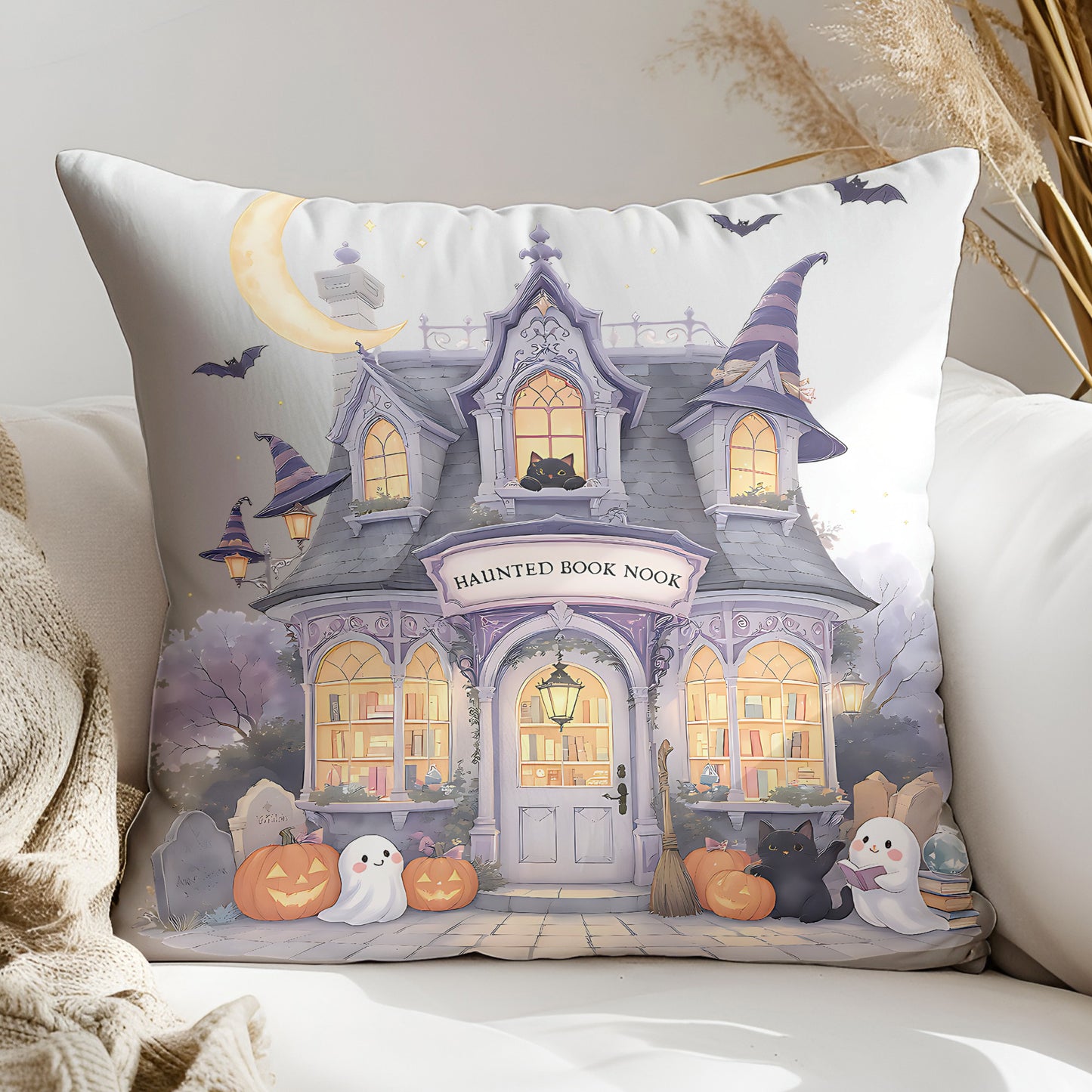 Haunted Fall Bookstore PNG – Cozy Autumn Bookish Halloween Sublimation Design