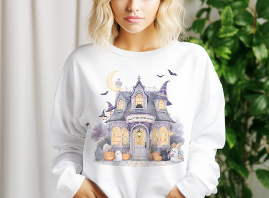 Haunted Fall Bookstore PNG – Cozy Autumn Bookish Halloween Sublimation Design