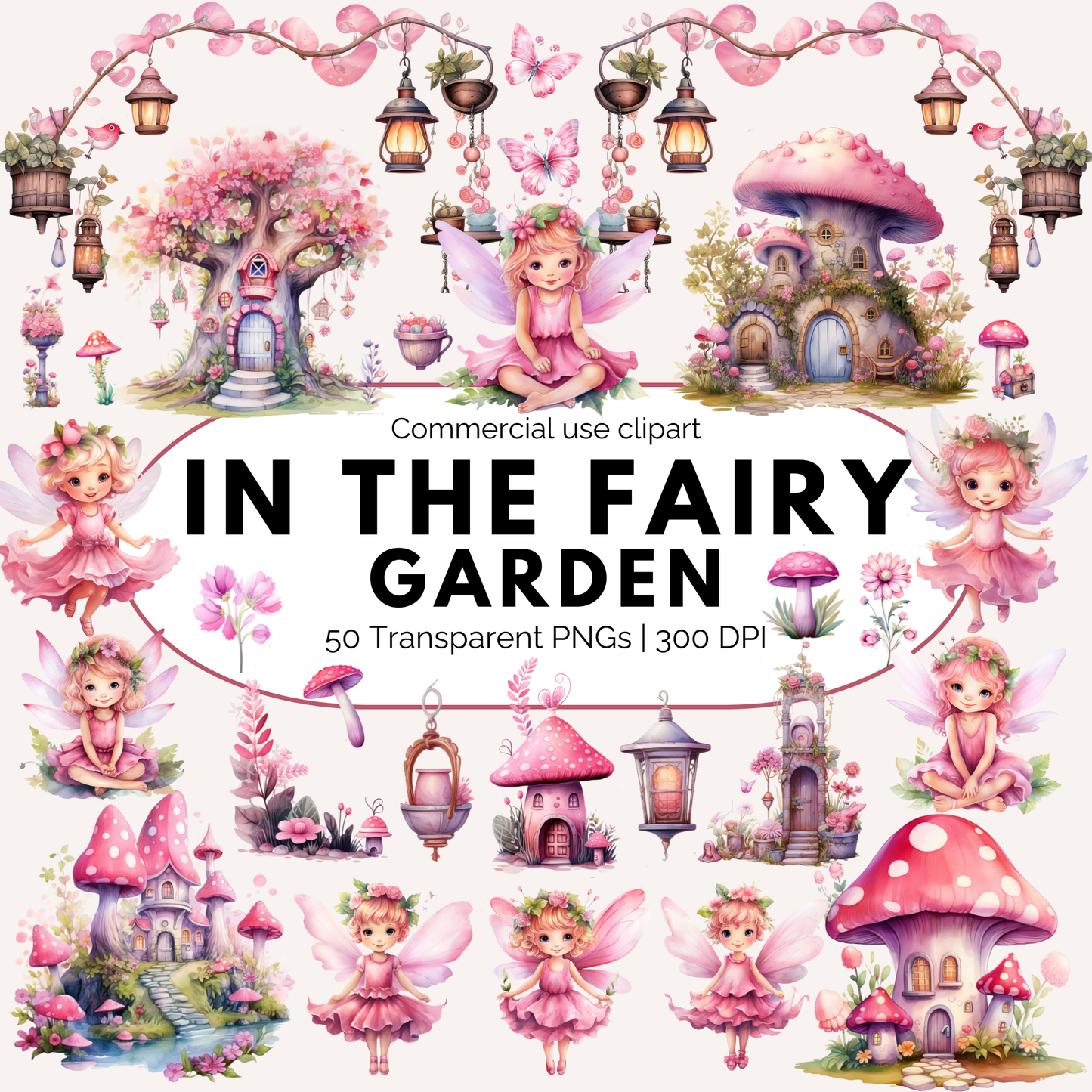 Clipart de jardín de hadas en acuarela