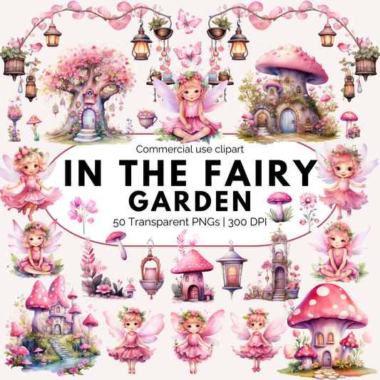 Clipart de jardín de hadas en acuarela