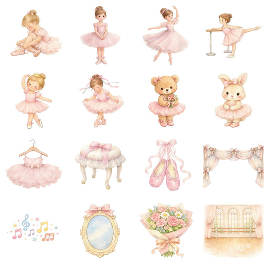 Ballet Dancer Clipart Bundle, Watercolor Ballerina PNG for Girls Printables, Invitations & Sublimation