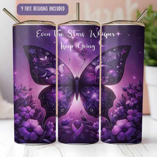 Lupus Tumbler PNG – Purple Butterfly Awareness 20oz Skinny Wrap for Sublimation