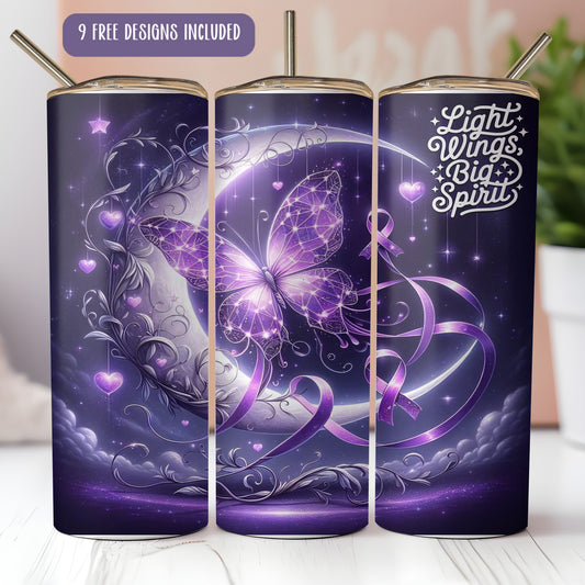 Lupus Tumbler PNG – Purple Butterfly Awareness 20oz Skinny Wrap for Sublimation