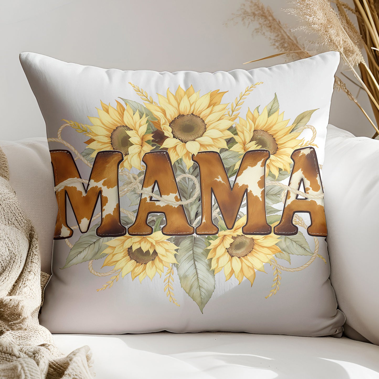 Mama Cowhide Sunflower PNG – Western Leopard Print Country Mom Sublimation Design