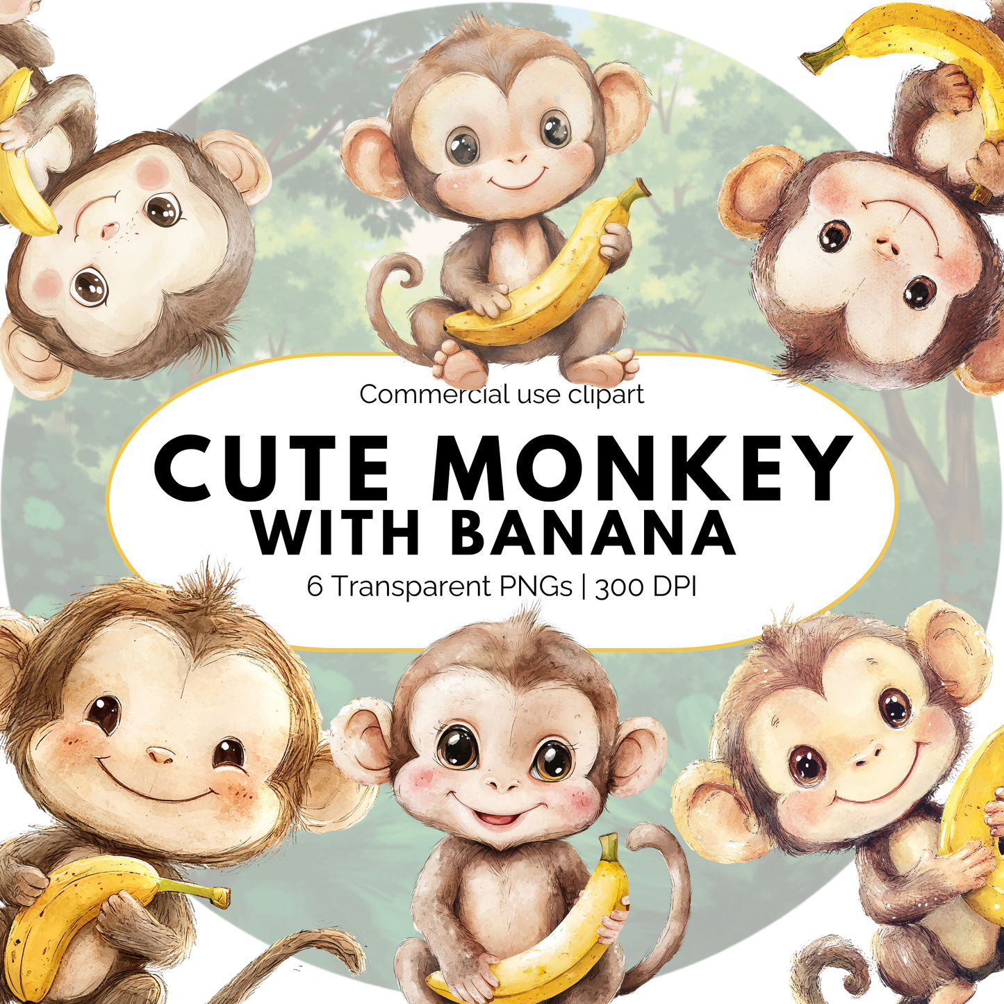 Cute Monkey with Banana Clipart