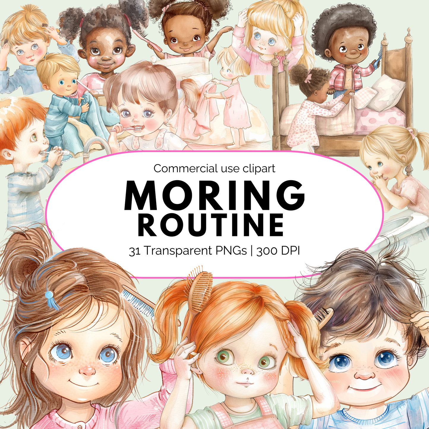 Clipart de rutina matutina en acuarela