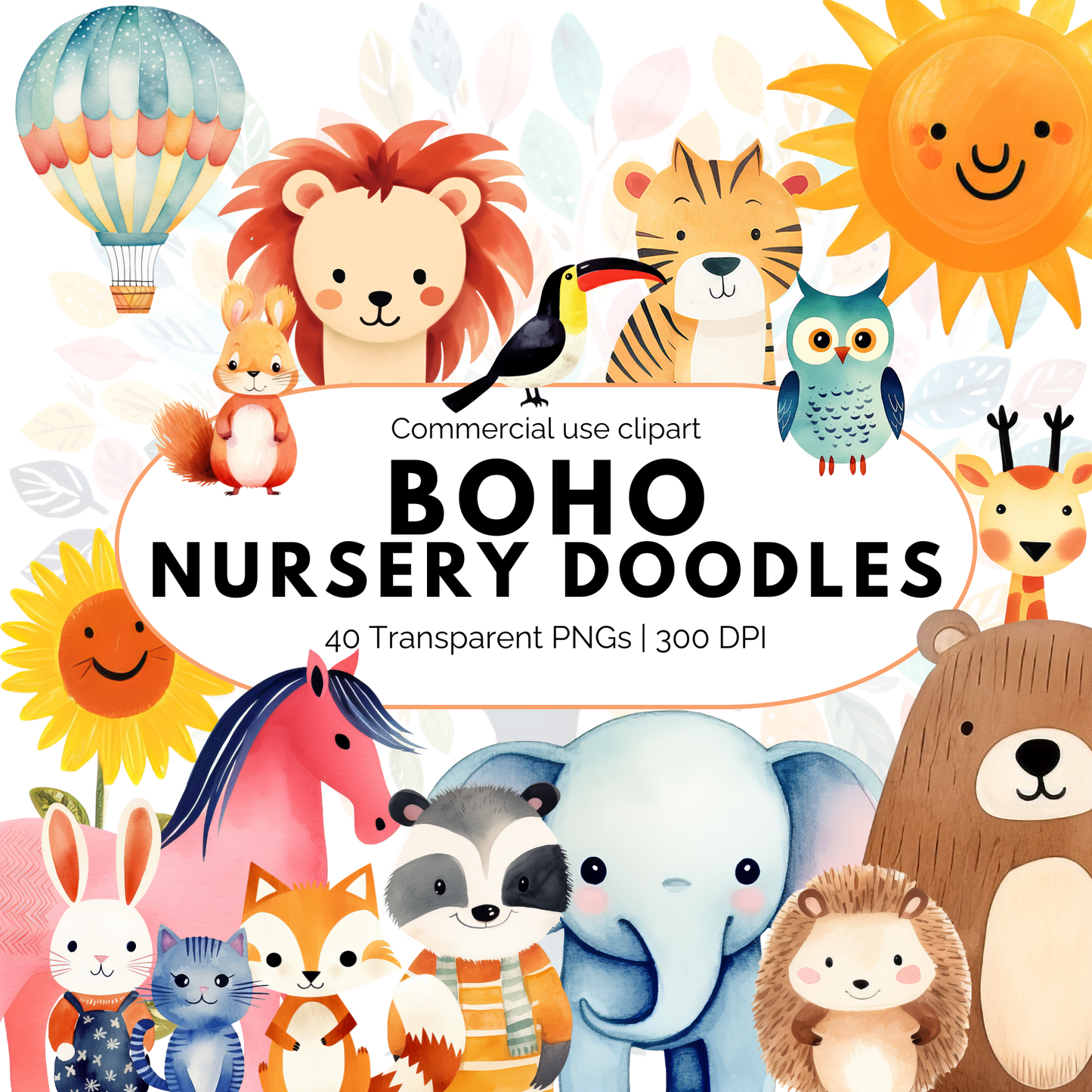 Watercolor Nursery Doodle Clipart