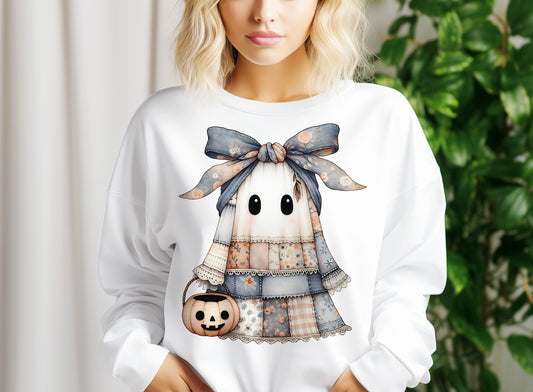 Patchwork Spooky Ghost PNG Halloween Sublimation Design