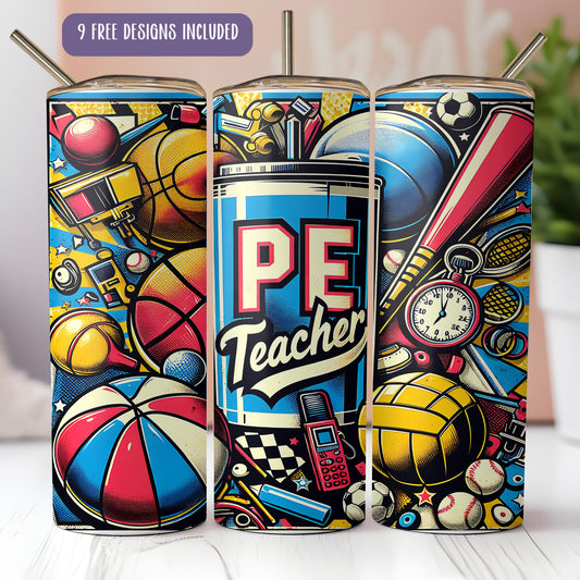 PE Teacher Tumbler Wrap – 20oz Skinny Physical Education Sublimation PNG
