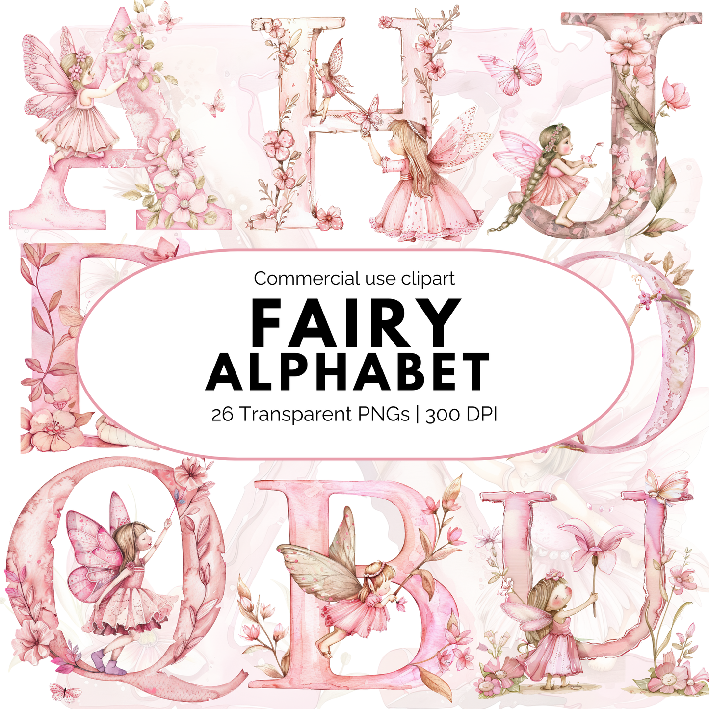 Clipart del alfabeto de hadas rosas