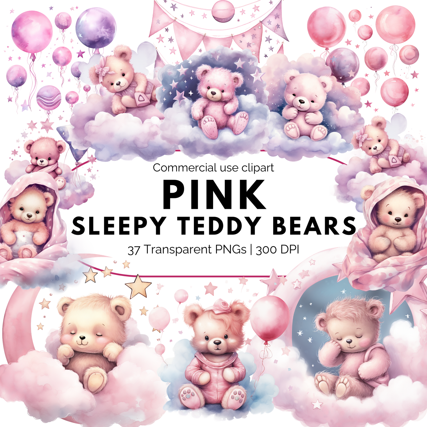 Clipart de oso de peluche rosa durmiendo