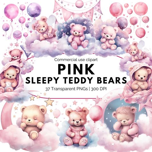 Clipart de oso de peluche rosa durmiendo