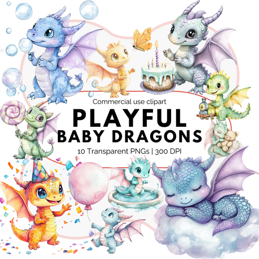 Clipart de un bebé dragón juguetón