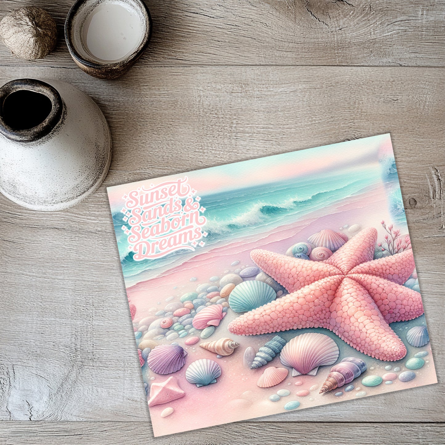 Seashore Tumbler Wrap PNG – Starfish and Seashell 20oz Beach Sublimation Design