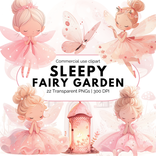 Clipart de jardín de hadas soñoliento en acuarela