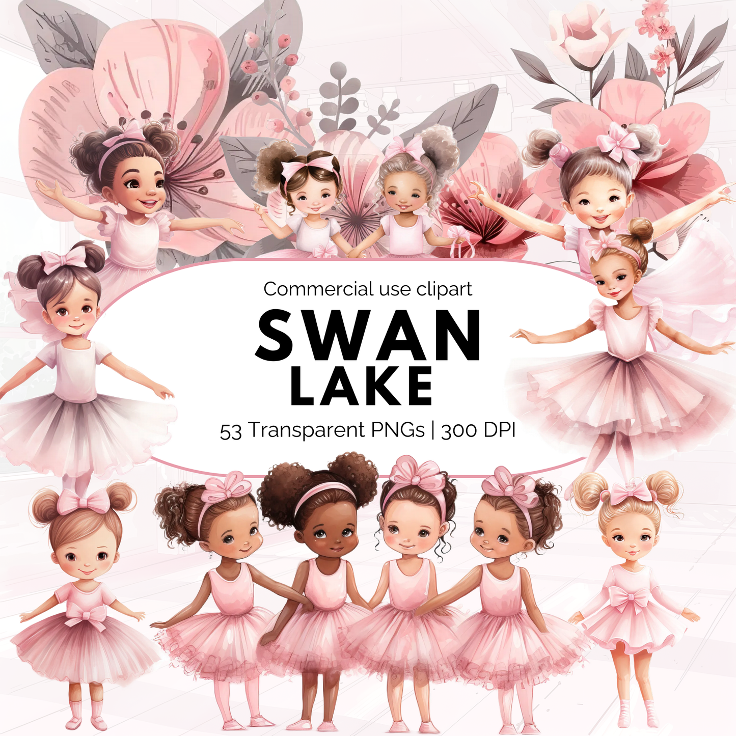 Clipart del lago de los cisnes en acuarela