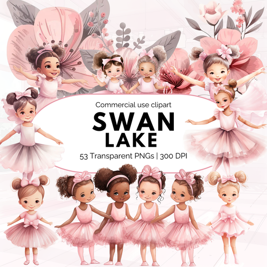 Clipart del lago de los cisnes en acuarela