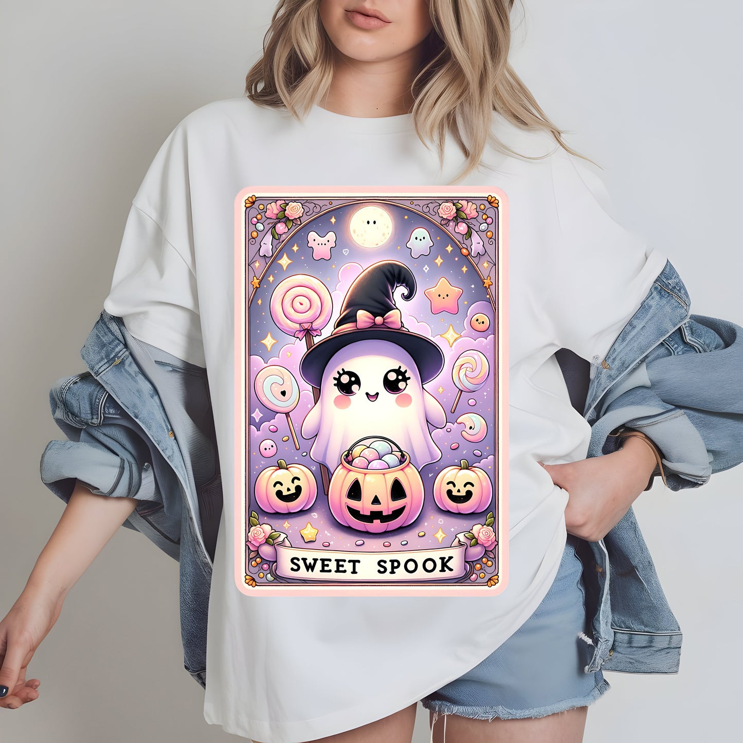 Carta del Tarot de Truco o Trato PNG: Lindo diseño de sublimación de fantasma de Halloween