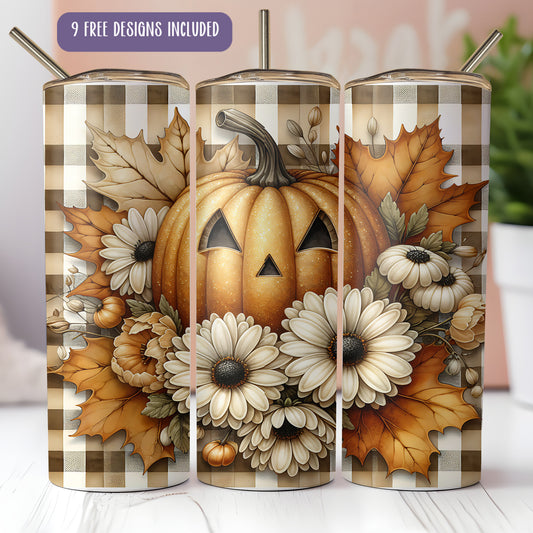 Tumbler Wrap Fall 2025 PNG – Cute Halloween 20oz Skinny Sublimation Design
