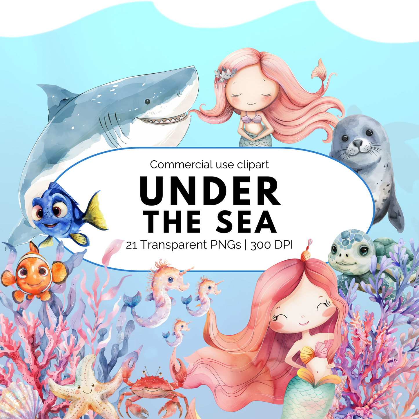 Acuarela bajo el mar clipart