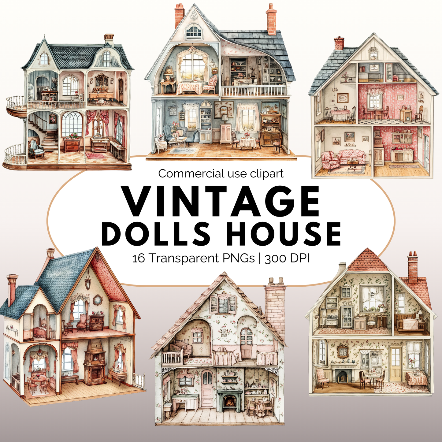 Imágenes prediseñadas de casa de muñecas vintage