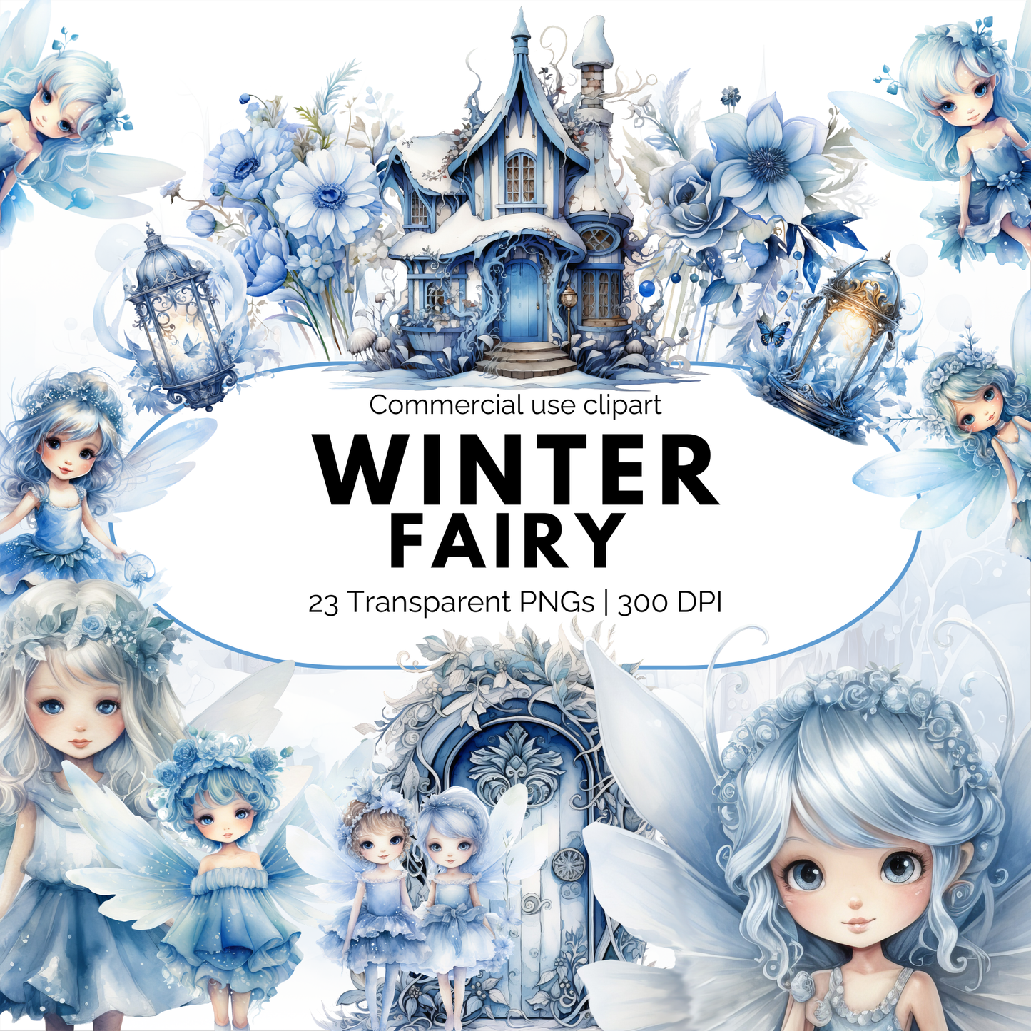 Clipart de hadas de invierno en acuarela