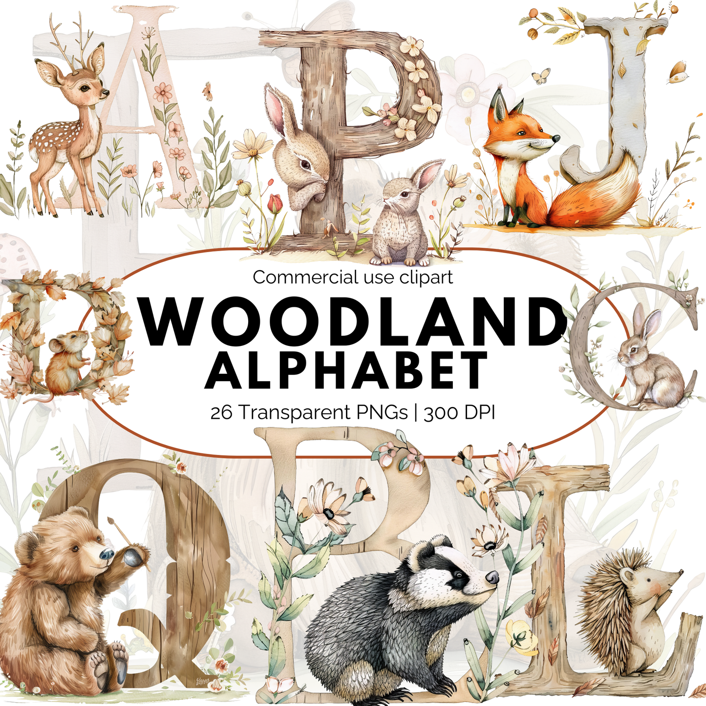 Woodland alphabet letter clipart