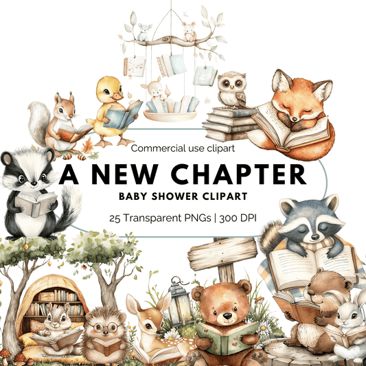 A New Chapter Baby Shower Clipart PNG | Watercolor Book Theme