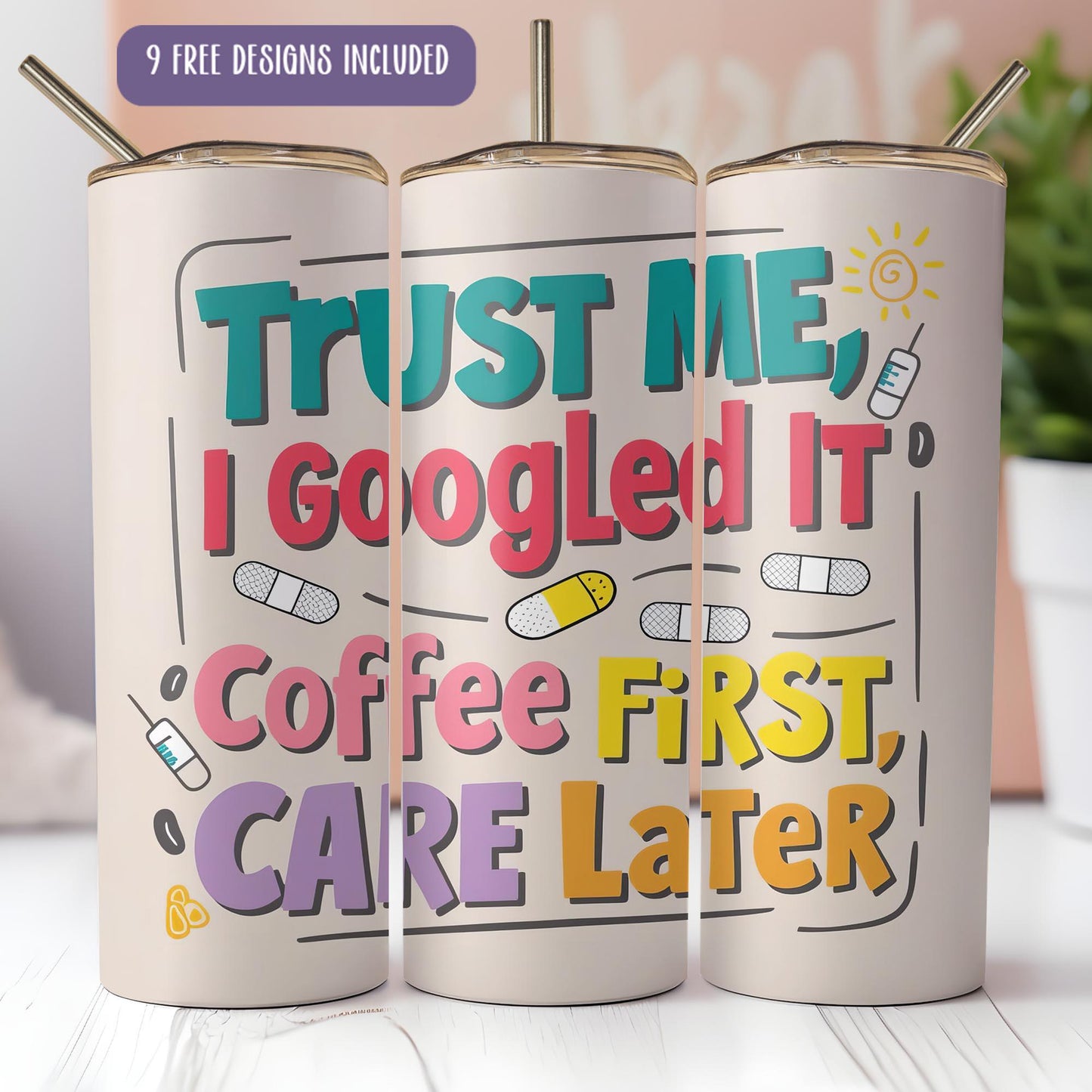 three coffee mugs with the words trust me, i googled it, coffee
