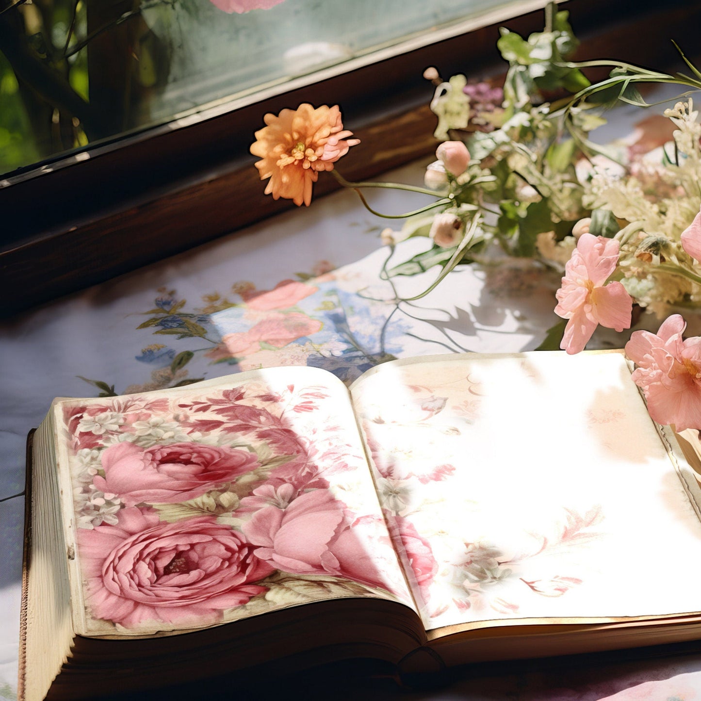 Páginas de diario basura florales en rosa empolvado | 6 páginas de diario digital florales | Álbum de recortes rosa empolvado | Papeles digitales | Tamaño de papel EE. UU. | JJ002