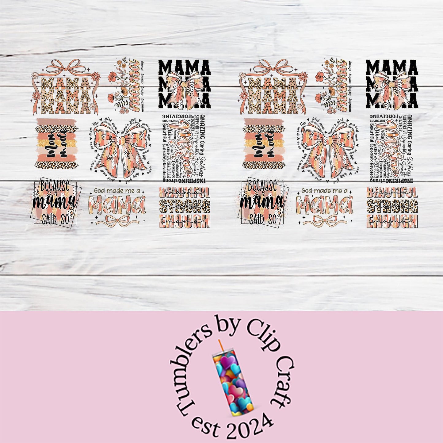 a pink and white background with the words mama mama on it