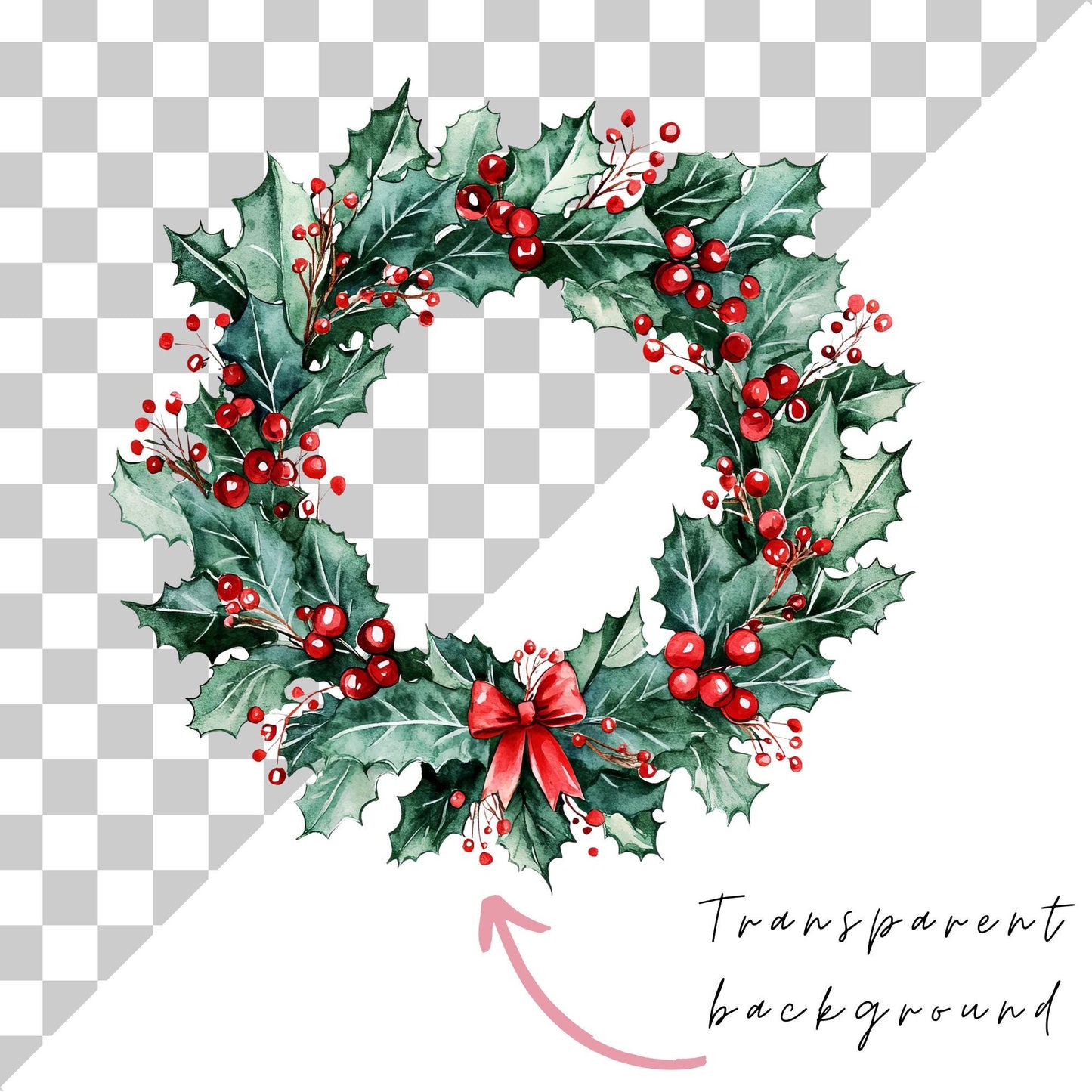 Watercolor Christmas Wreath Clipart