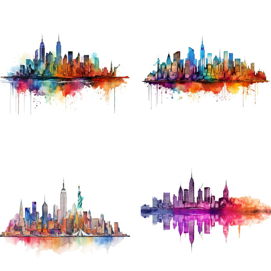 Watercolor Vibrant Abstract New York Skyline Clipart