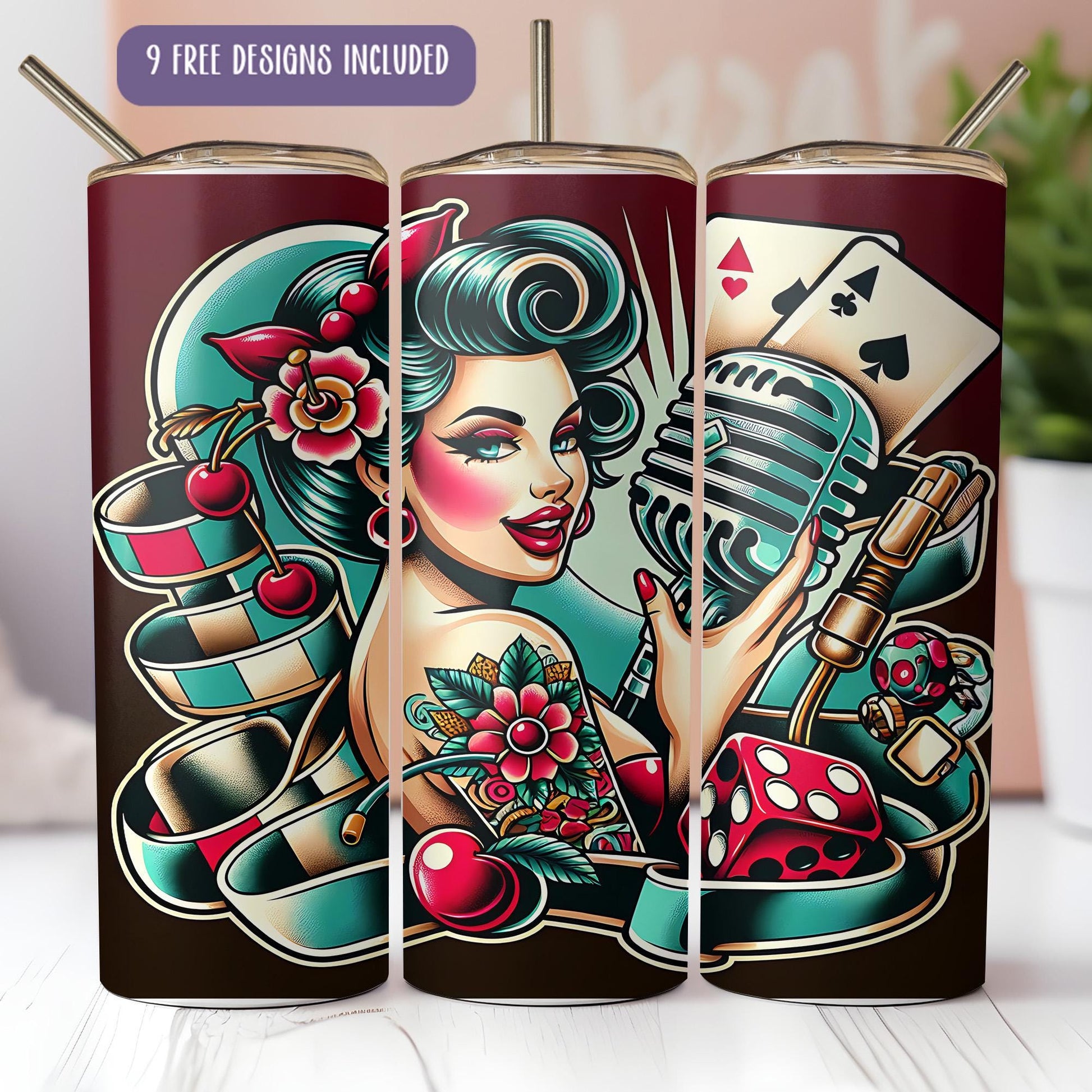 a picture of a woman holding a microphone and playing cards