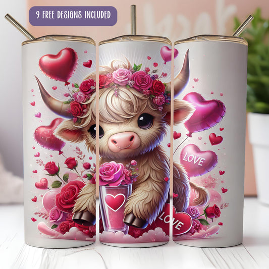 a picture of a cow with flowers and hearts