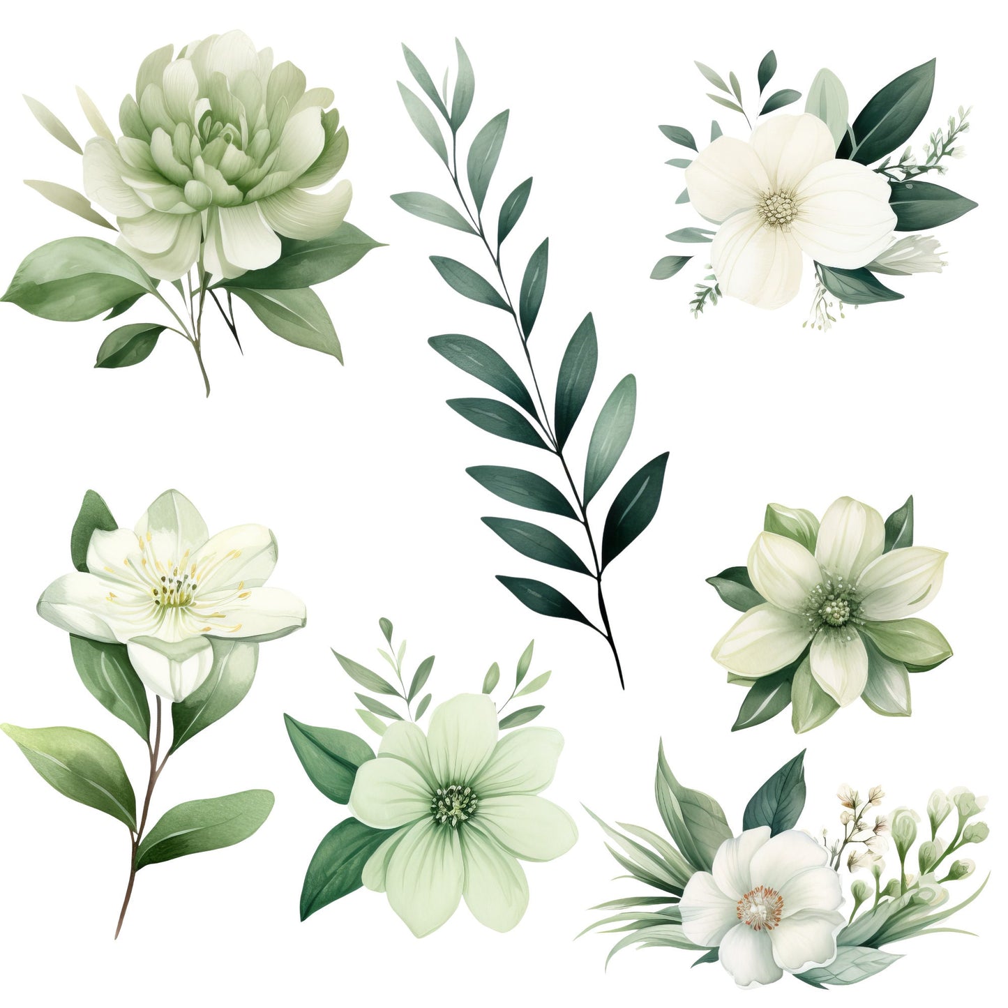 Watercolor Sage Green Floral Clipart