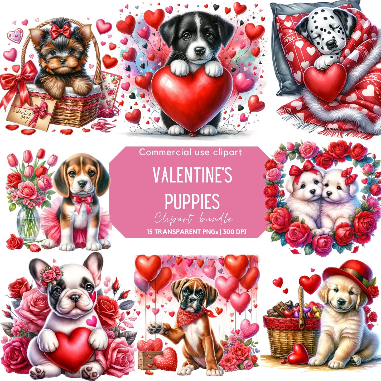 Valentines Puppies Clipart