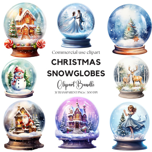 Watercolor Christmas Snowglobe Clipart