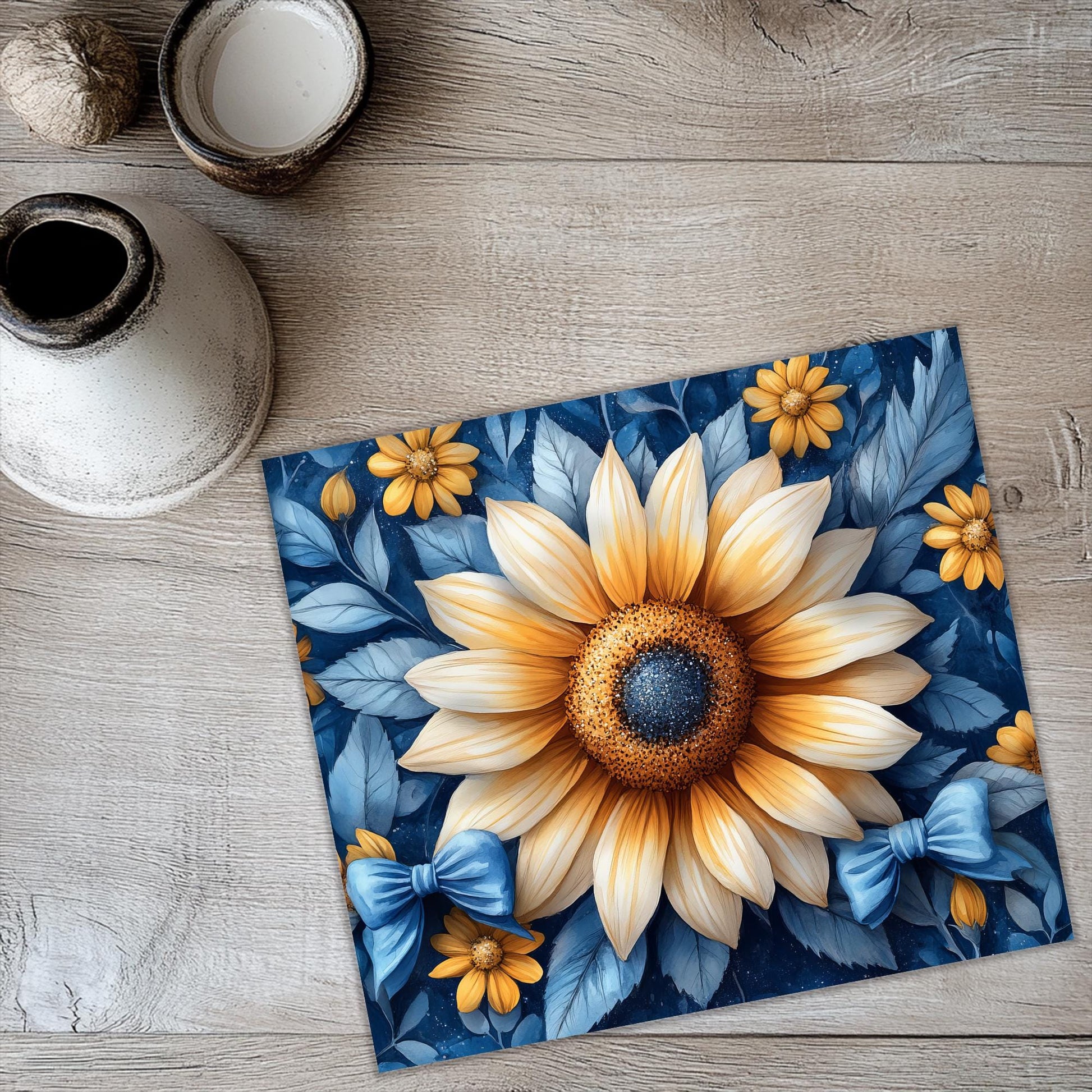 a picture of a sunflower painted on a tile