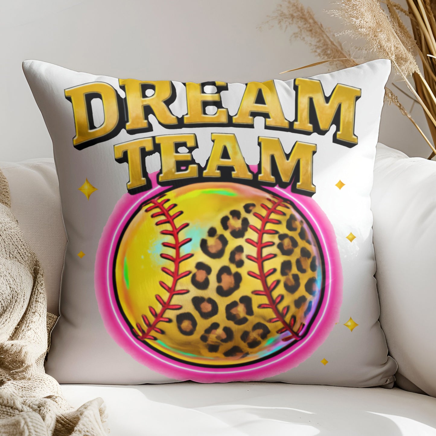 a pillow that has a baseball on it