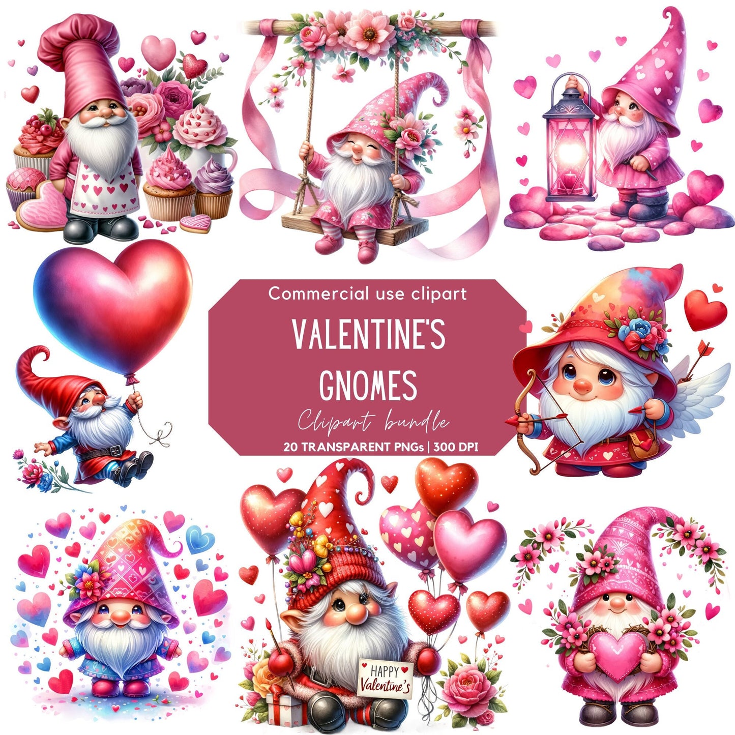 Gnomo de San Valentín en acuarela